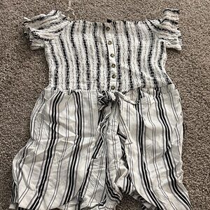 Justify Black and White Striped Off-Shoulder Romper